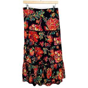 Ralph Lauren LRL Maxi Skirt PM Petite Medium Tiered Crochet Lace Floral Peasant